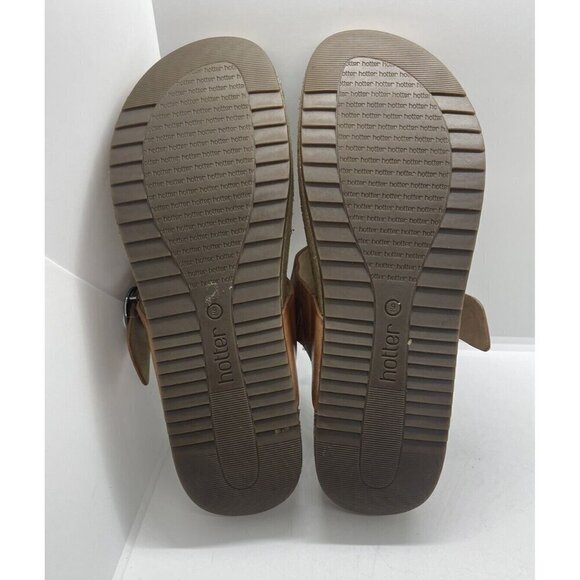 Hotter Comfort Concept Resort Brown Leather Low Wedge T-Strap Sandal Women's 11 - Picture 6 of 8